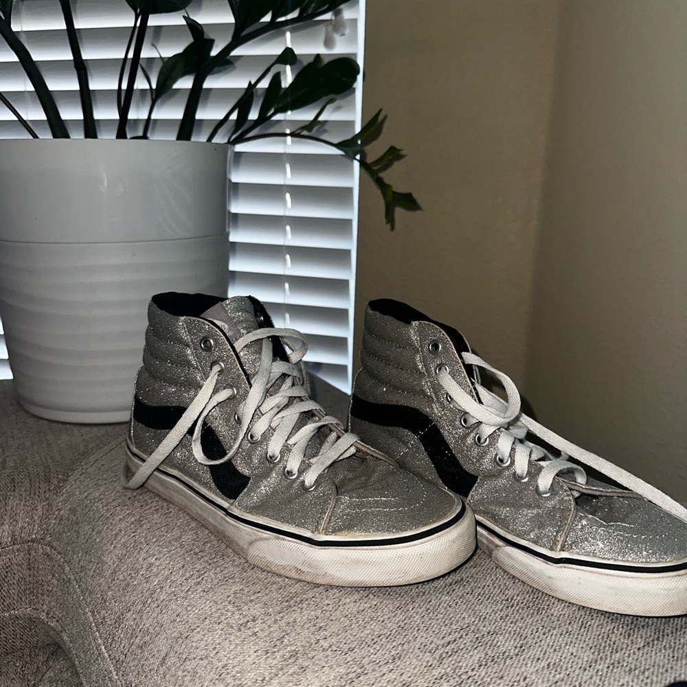 Vans Silver and Black High-Top Sneakers